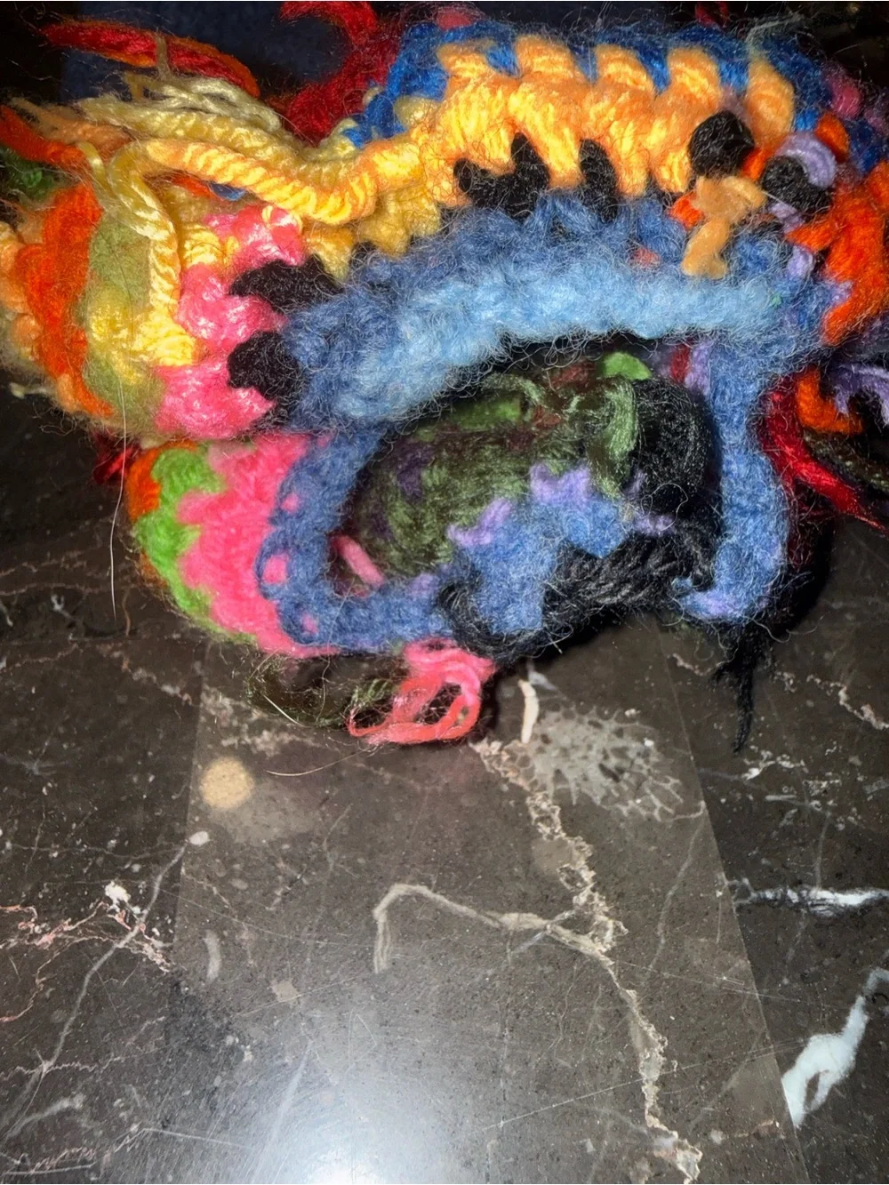 Handmade Blue Wool cat Sweater with Rainbow Trim